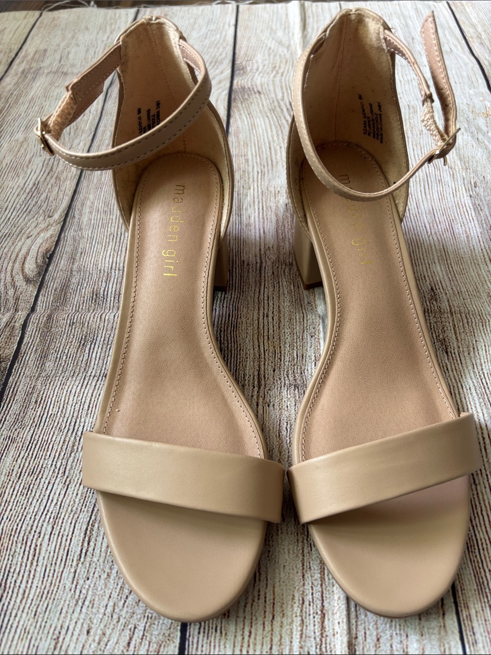 Madden Girl Beige Ankle-Strap Block Heel Sandals